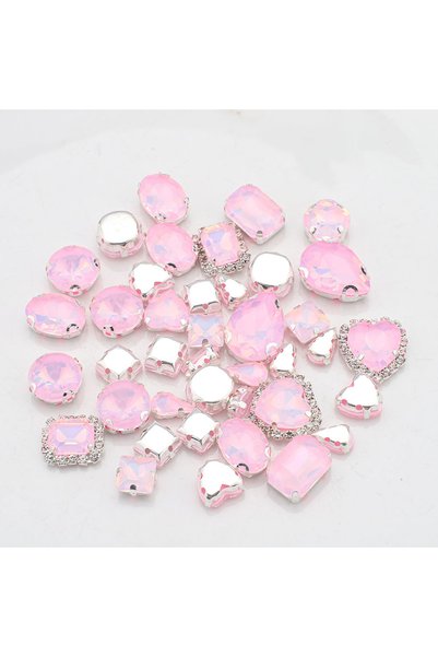 Choice6 Pink 40pcs Mix Shape Opal Glass Rhinestones Silver Flatback Claw Gems...