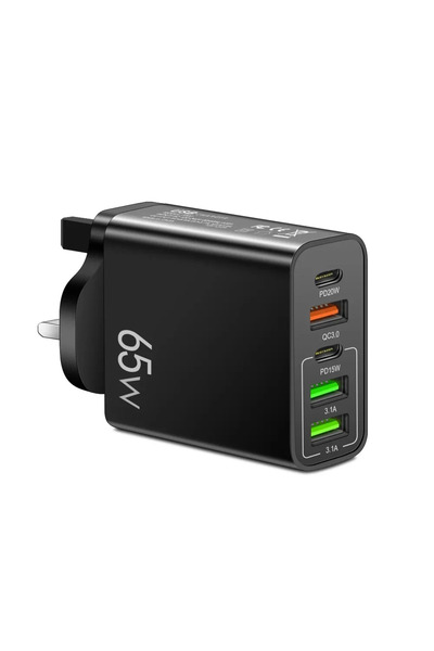 Choice مقبس بريطاني أسود 65 واط 5 منافذ USB C شاحن شحن سريع شاحن هاتف محول طا...