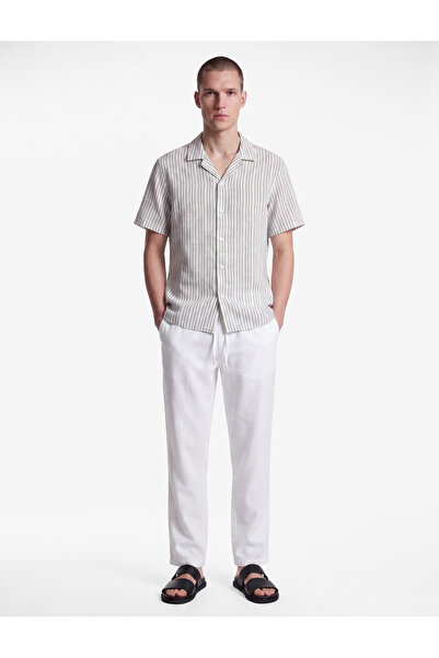 Koton Regular Fit Cotton Turn-Down Collar Short Sleeve Striped Shirt
