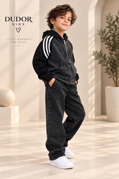 DUDOR KİDS Boys' Black Sports Jeans Set