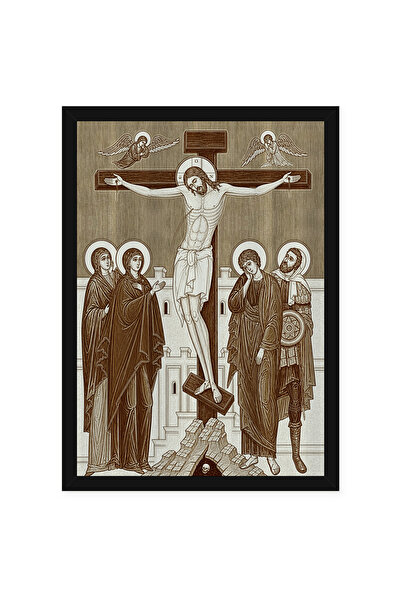 OEM Icoana Rastignirea Domnului pirogravata pe lemn, cu rama, 50 x 70 cm