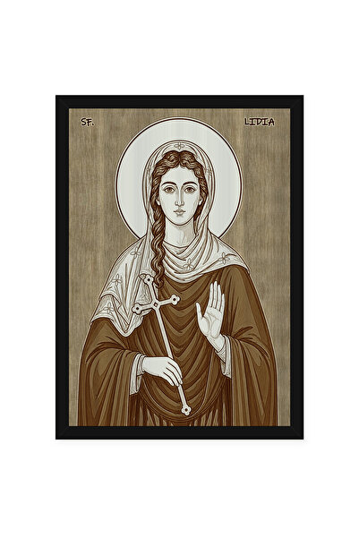 OEM Icoana Sfanta Lidia din Filipi pirogravata pe lemn, cu rama, 50 x 70 cm