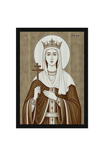OEM Icoana Sfanta Mare Mucenita Irina pirogravata pe lemn, cu rama, 50 x 70 cm