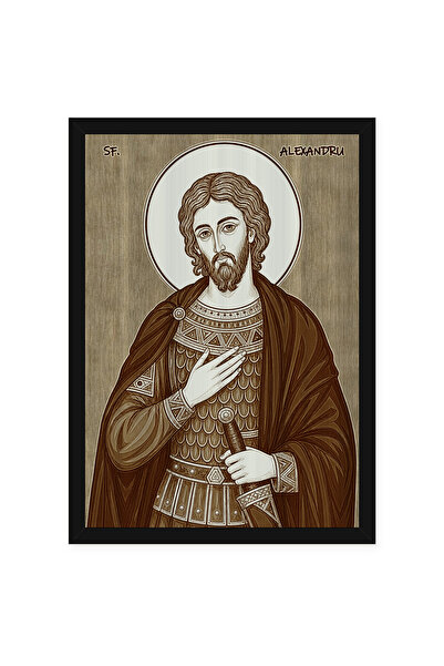 OEM Icoana Sfantul Alexandru pirogravata pe lemn, cu rama, 21 x 30 cm