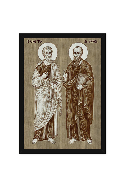 OEM Icoana Sfintii Apostoli Petru si Pavel pirogravata pe lemn, cu rama, 10 x...
