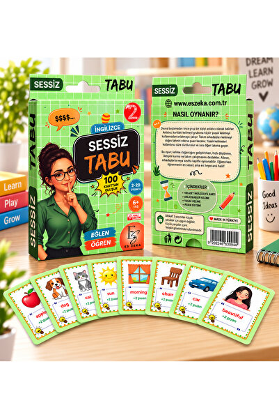 es zeka İngilizce Sessiz Tabu Oyunu SERİ 2 - 100 Zıt Kavramlar Kartı & 20 Sko...