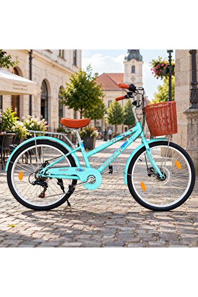 PROCART Bicicletă de damă, 24 inch, 6 viteze, coș detașabil, portbagaj, frână...