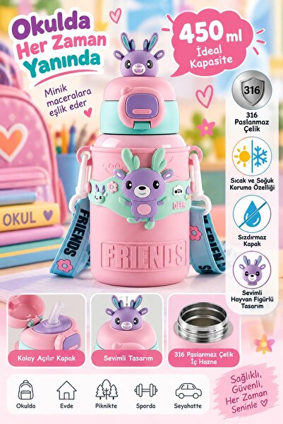 HTC AKSESUAR Karikatür hayvanlar 450 ml 316 Paslanmaz Çelik Çocuk ve Öğrenci ...