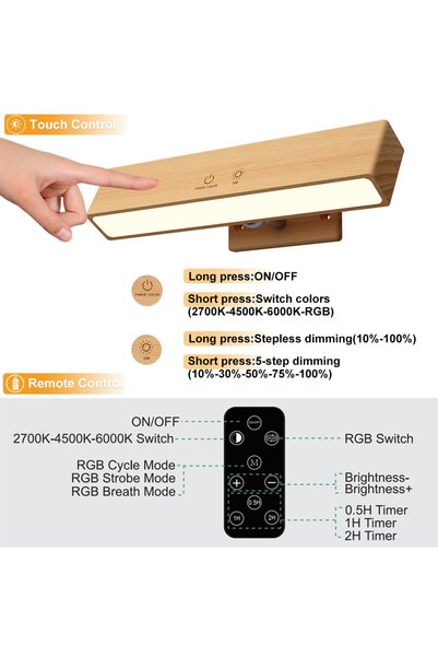 Choice 0-5W Beech Wood 1 Pack Battery Operated RGBCW Solid Natural Wood Wall ...