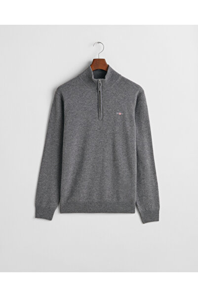 Gant Erkek Gri Regular Fit Yarım Fermuarlı Yün Kazak