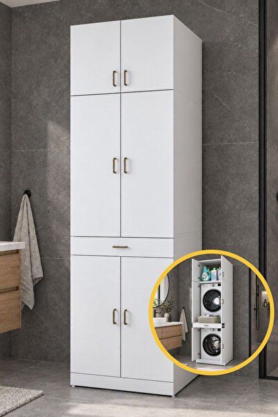 Rani Mobilya Rani KD146 Çamaşır Ve Kurutma Makinesi Dolabı 4 Kapaklı Çekmecel...