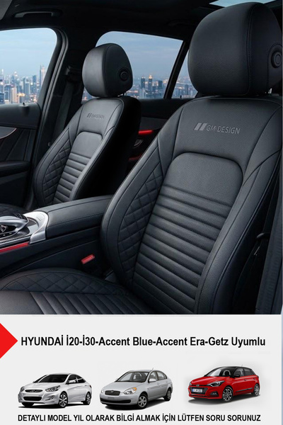 GM-DESIGN İstanbul Serisi Deri Oto Koltuk Kılıfı (HYUNDAİ İ20-İ30-Accent-Blue...