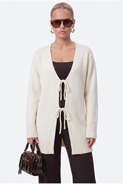 Ritnice Women's Rune Soft Textured Lace-Up Stone Long Cardigan