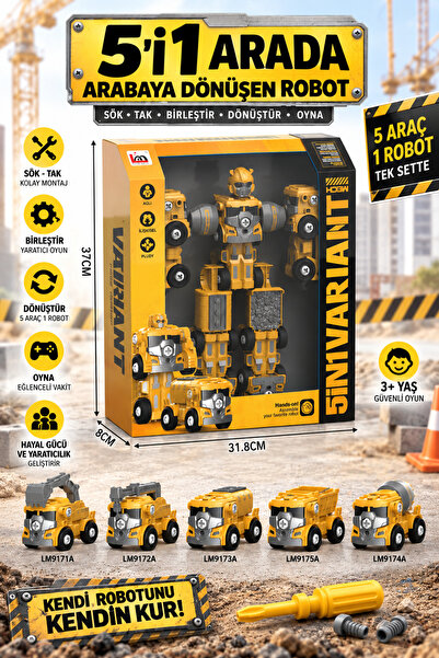 Metito Toys Arabaya Dönüşen Robot — 5'i 1 Arada Set Transformers