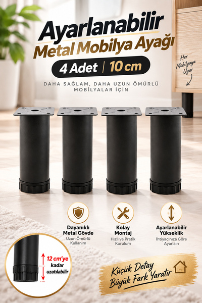 NZB Mobilya Kanepe Baza Koltuk Metal Dolap Yükseltici Destek Ayağı Ayarlanabi...