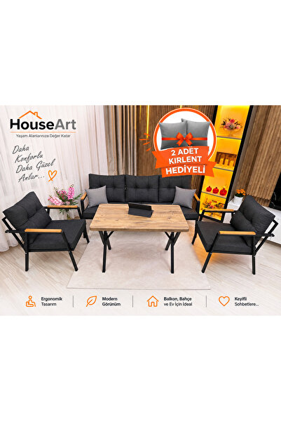 HouseART VERA 3+1+1 + Masa , Balkon, Bahçe - Cafe , Teras , Metal Kanepe Kolt...