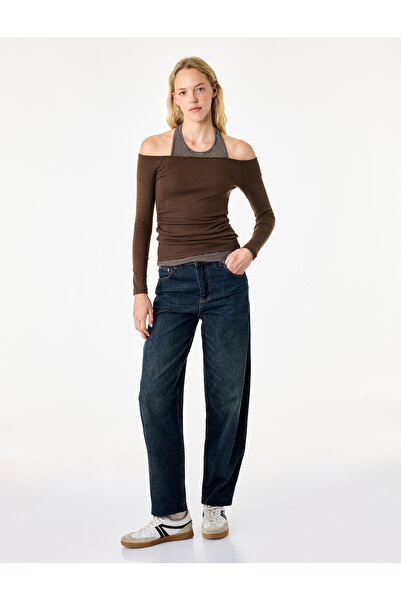 Koton Slim Fit Viscose Blended Halter Neck Long Sleeve Double T-Shirt