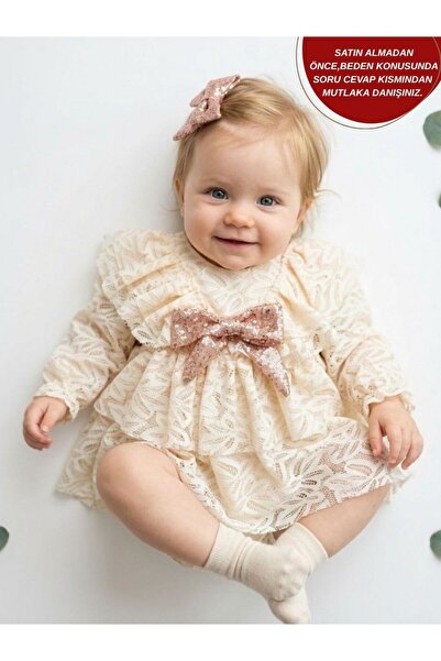 aysskids LOLA Kız Bebek Dantel Detaylı Uzun Kollu Özel Gün Bayramlık Abiye El...