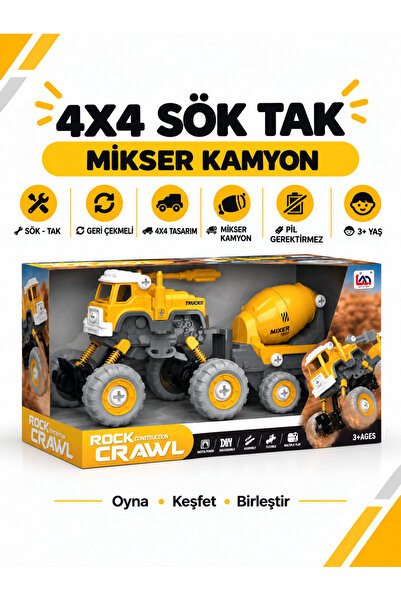 Metito Toys 4x4 Geri Çekmeli İnşaat Kamyon & Beton Mikseri 3+ DIY-STEM