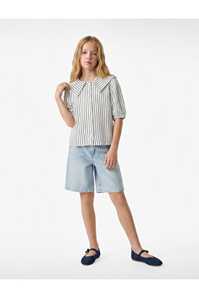 Koton Viscose Blend Short Sleeve Viscose Blend Striped Shirt