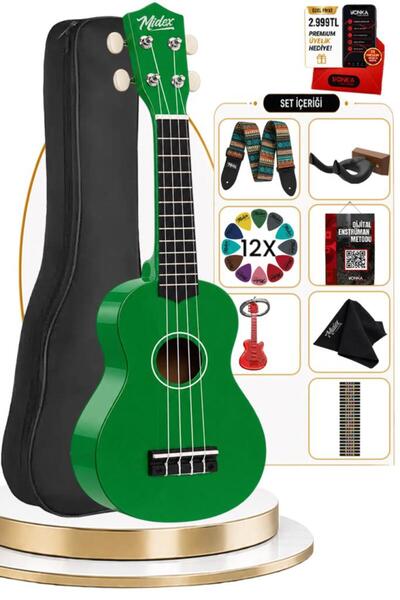 Midex UKX-901GR Πράσινο Ουκουλέλε Σοπράνο (Μέθοδος Τσάντας με Ιμάντα Pena)