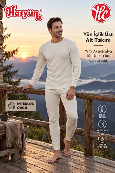 Hasyün Premium Erkek %75 Yün Kaşındırmaz İçlik Uzun Kollu Alt Üst Takım Çorap...