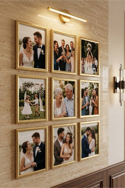 Wooden Factory A4 21x30 cm 9'lu Gold Altın Renk Dekoratif Çerçeve Seti – Duva...