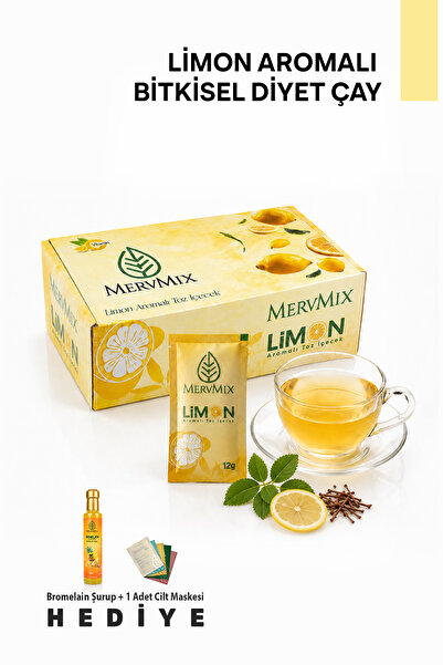 MervMix Limonlu Bitkisel Diyet Çay -Yeşil Çay, Mate ve Kiraz Sapı Ekstraktlı ...
