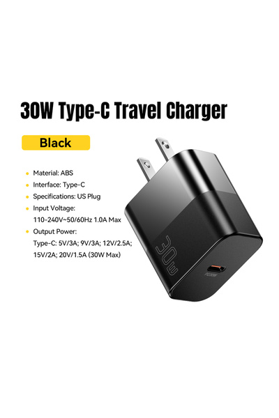essager 30W Black US Plug 30W Type C Travel Charger Portable USB C Charger PD...