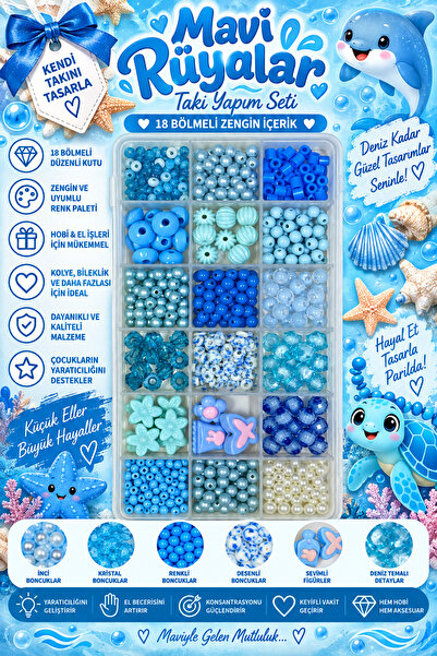 By MO Accessories Çocuklar İçin Mavi Boncukla Takı Yapma Seti 2 - Hobi Boncuk...