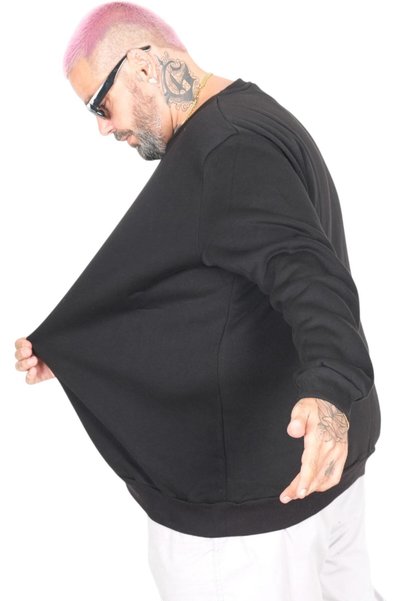 ModeXL سويت شيرت رجالي مقاس كبير من موديل XL برقبة دائرية أساسي 20131 أسود