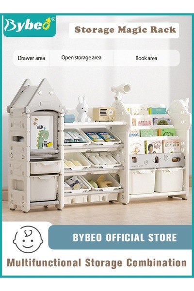 BYBEO Children Deluxe Storage Organizer Set - Kids Bookshelf With Multi-Layer...
