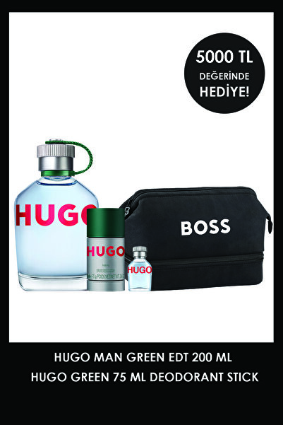 BOSS Hugo Man Green EDT 200 ml + Hugo Man Green Deodorant Stick 75gr & Çanta ...
