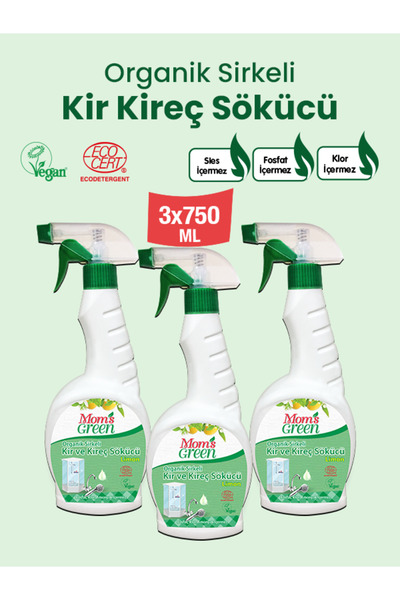 Mom's Green 3'lü Set-Organik Sirkeli Kir ve Kireç Sökücü Sprey Limonlu (750 ml x 3 Adet)