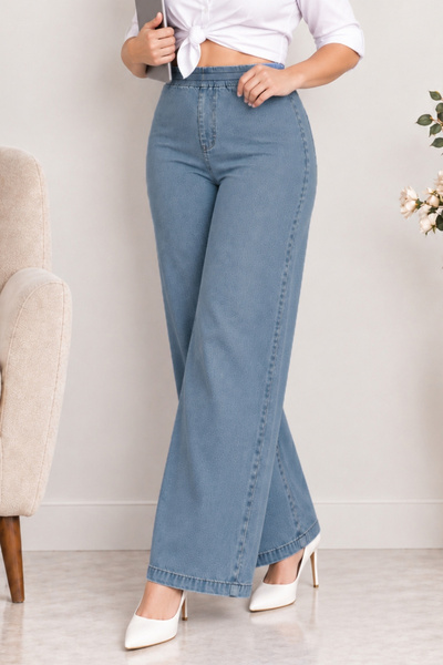 CEDY DENIM - Large Size Lycra Fabric Pocketless Elastic Waist Palazzo Trouser...