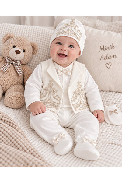 Ponpon Baby Erkek bebek yelekli tulum set lüks mevlüt takımı sünnetlik bebek ...