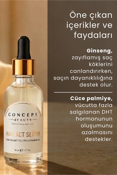 Concept Beauty Act Hair Serum - Effective Against Hair Loss - Larch Tree Extract - Ginseng - Dwarf Palm - Provitamin B5