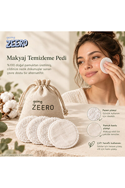 Going Zeero Makyaj Temizleme Pedi Yıkanabilir - %100 Pamuk - 4'lü