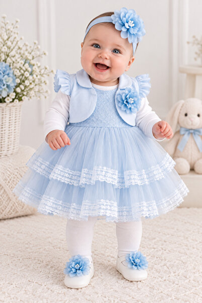 Ponpon Baby Kız bebek çiçekli ceketli 6 parça lüks mevlüt elbisesi yenidoğan ...