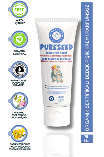 PURESEED NATURAL Organik Sertifikalı Bebek Pişik Kremi Parfümsüz - 75 ml
