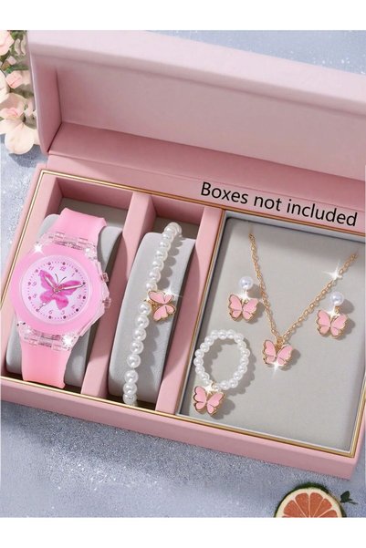 Choice 6PCS HD Watch set Children's Butterfly Quartz Watch Jewelry Set Birthd...