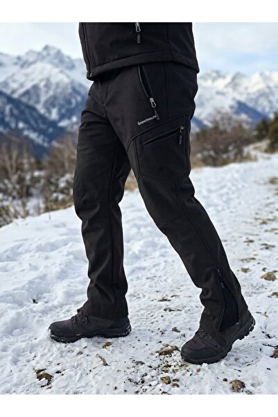 SNOWMOUNT Siyah Renk Outdoor Soğuğa Karşı Dayanıklı Polarlı Kışlık Softshell ...