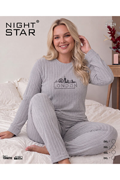 Night Star Roma Cotton Knitted Interlock London Printed Gray Plus Size Pajama...
