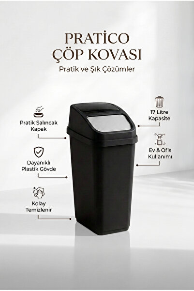 Nandy Home 17 Litre Pratico Çöp Kovası Pratik İtmeli Kapaklı Ofis ve Mutfak Ç...