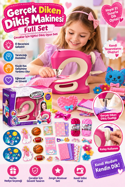 TRUST STORE Gerçekten Diken Dikiş Makinesi Full Set Çocuklar İçin Eğitici Dik...