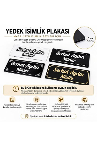 Ofistike Masa İsimliği için YEDEK PARÇA Kabartma Veya Akrilik İsimlik Plakası