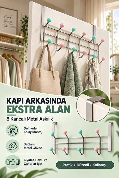wappa 8 KANCALI KAPI ARKASI METAL ASKILIK Metal Elbise Askısı SAĞLAM KALIN ME...