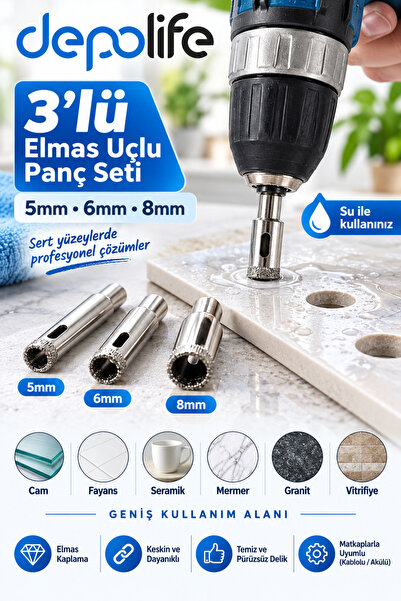 Depolife Cam Fayans Delme Mermer Granit Yuvarlak Delik Açma Panç 3 parça (5mm...
