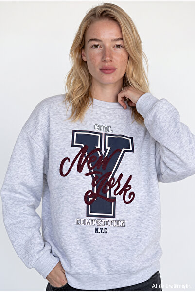 Quzu Y Baskılı Nakışlı Sweatshirt Karmelanj
