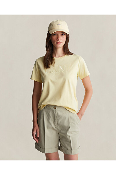 Gant Kadın Sarı Bisiklet Yaka Regular Fit T-Shirt